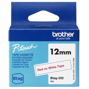 Tape 12mm Non Lami Red On White (btag232)