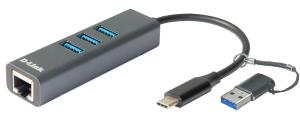 Dub-2332 USB-c To Gigabit Ethernet Network Adapter With 3xUSB 3.0 And USB-a To USB-c Adapt