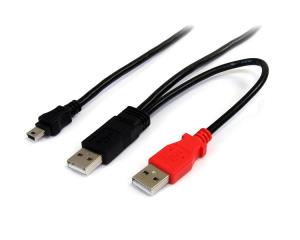 USB Y Cable For External Hard Drive - USB A To Mini B 6ft