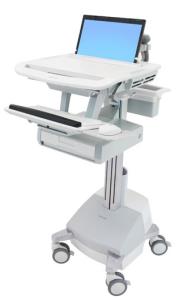 Styleview Laptop Cart SLA Powered 1 Drawer (white Grey And Polished Aluminum) CHE