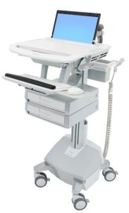Styleview Laptop Cart LiFe Powered 2 Drawers (white Grey And Polished Aluminum) CHE