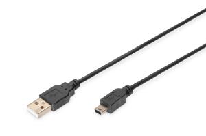 USB 2.0 connection cable, type A - mini B (5pin) M/M, 1.8m, USB 2.0 conform, UL Black