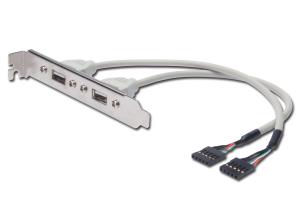 USB Slot Bracket cable, 2x type A-2x5pin IDC F/F, 25cm USB 2.0 compatibel Beige
