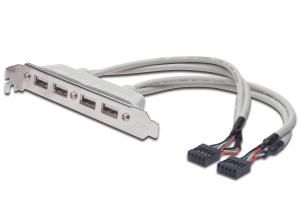USB Slot Bracket cable, 4x type A-2x10pin IDC F/F, 25cm USB 2.0 compatibel Beige