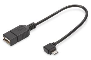 USB 2.0 adpter cable, OTG, type micro B - A M/F, 15cm USB 2.0 conform, right angle Black