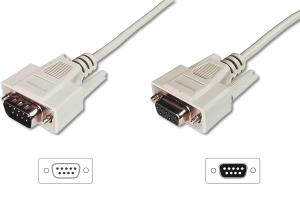 Datatransfer extension cable, D-Sub9 M/F, 10m serial, molded beige