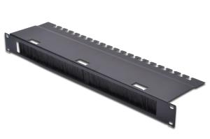 1U cable management panel front opening with brush strip, rear cable tray, color black (RAL 9005)