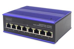 Industrial 8-Port Fast Ethernet PoE Switch DIN rail, extended temp. range