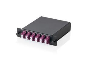 MPO/MTP cassette for 3 cassettes panel - OM4 6xLC DX couplers Fanout Adapter full loaded