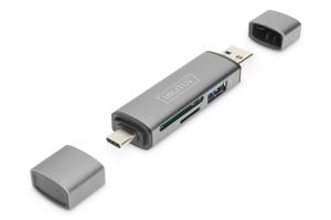 Combo Card Reader Hub (USB-C+USB 3.0) 1x SD, 1x MicroSD, 1x USB 3.0, grey