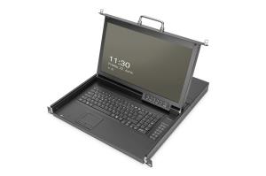 Modularized HD LCD TFT console,8 Port VGA with 8 port VGA KVM, RAL 9005 black - IT  keyboard