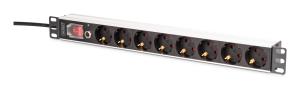 PDU - 1U Aluminum rackmount 7x safety + 1x outlet 16A 4000W 250VAC 50/60Hz overload protection