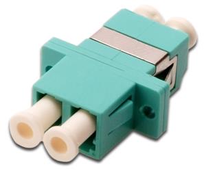 LC / LC Duplex Coupler - Duplex LC to LC MM OM3 Aqua ceramic sleeve polymer housing incl. screws