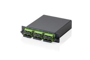 MPO/MTP cassette - 3 cassettes panel, APC 6xSC DX couplers, Fanout, MPO Adapter
